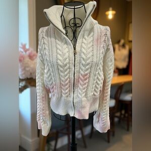 POL Pink & White Zip Front Tye Dye Cardigan.  Size L. NWOT